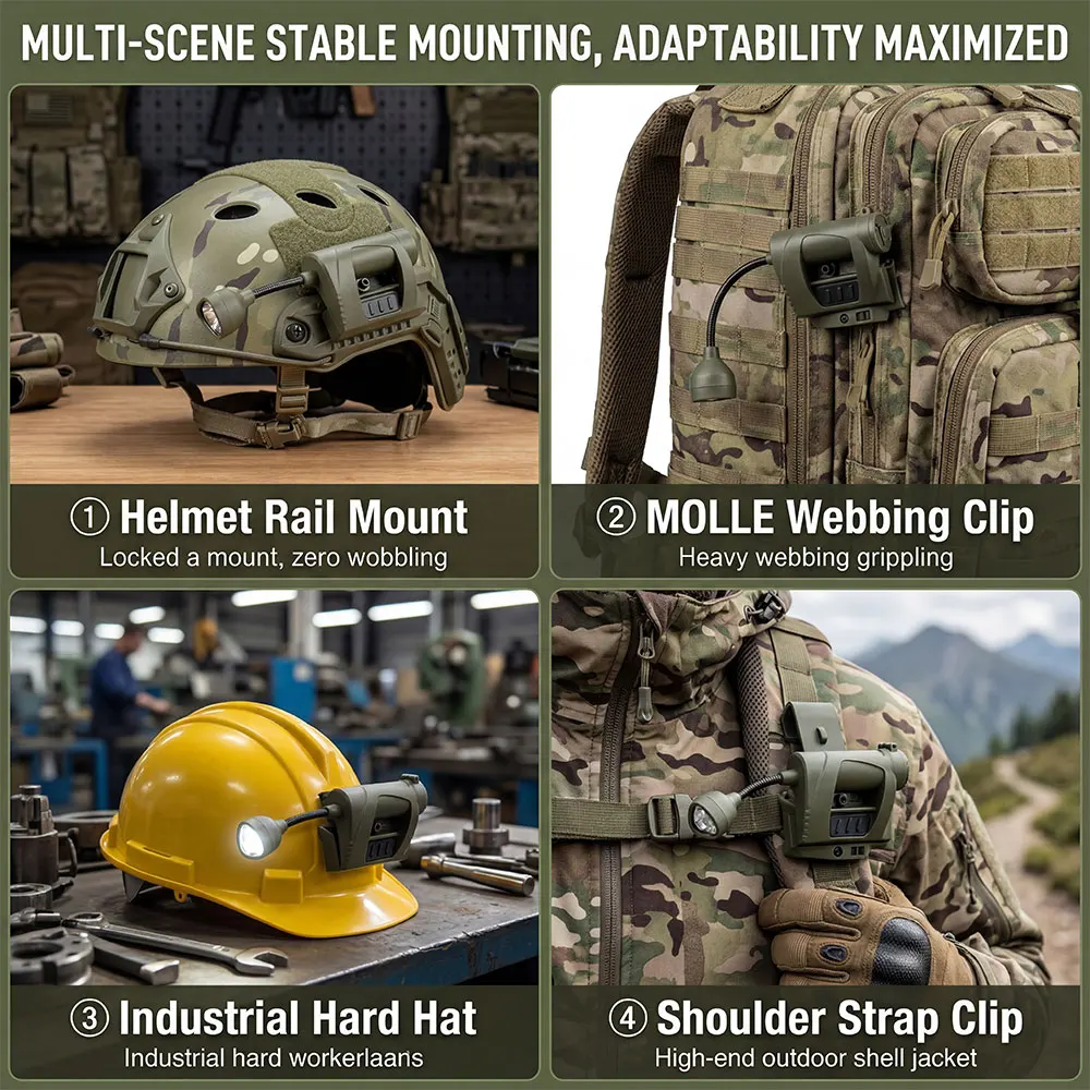 Taktische Helmleuchte, 3 Modi, LED-Taschenlampe, Helmlampe für Outdoor-Nachtbeleuchtung, Laser, Jagd, Militär, Radfahren, Angeln – Detail 16