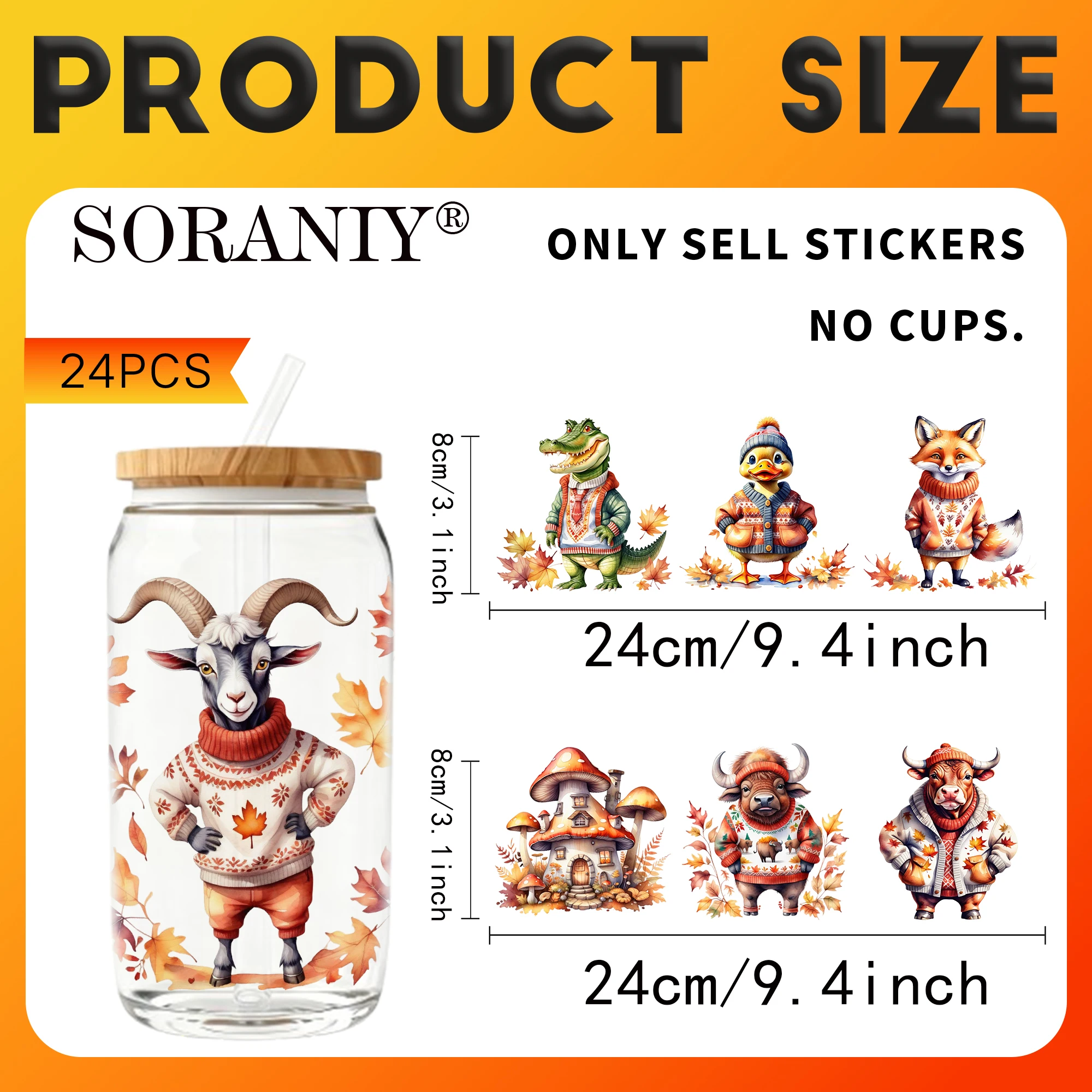 UV DTF Transfer Stickers - 24 Sheets/Set Woodland Autumn Little Animals Theme UV DTF 16OZ DIY Transfer Stickers