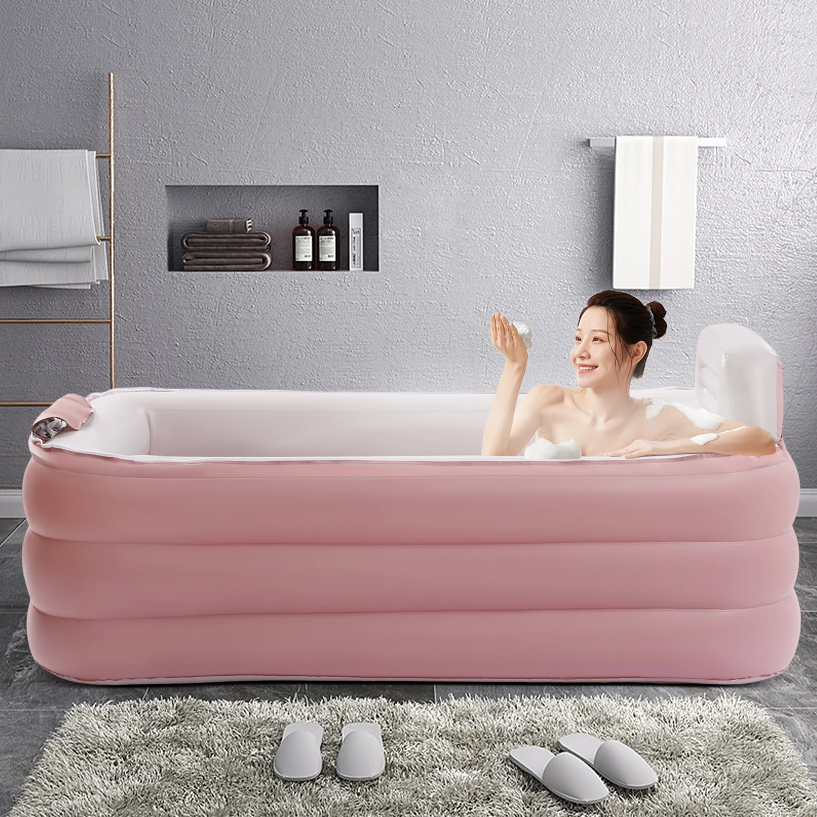 

Portable Inflatable Adult Bath Tub, Freestanding Blow Up Bathtub for Adult Spa with Electric Air Pump