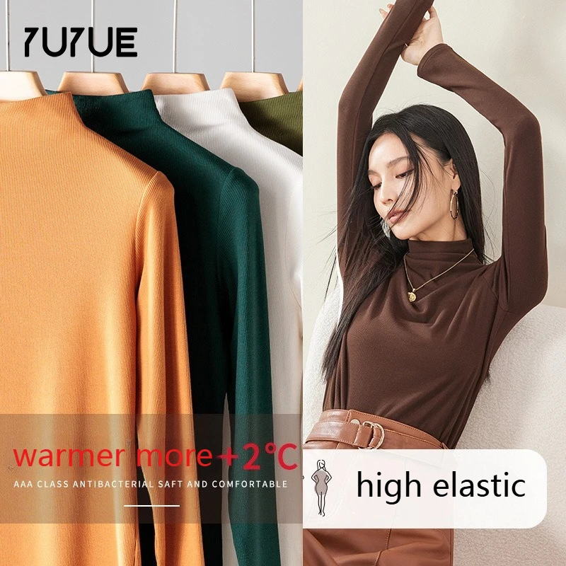 

Yuyue Casual Style Acetic Wool Warm Sweater Shirt Women's Plush Base Shirt Spring Semi-turtleneck Knitted Top
