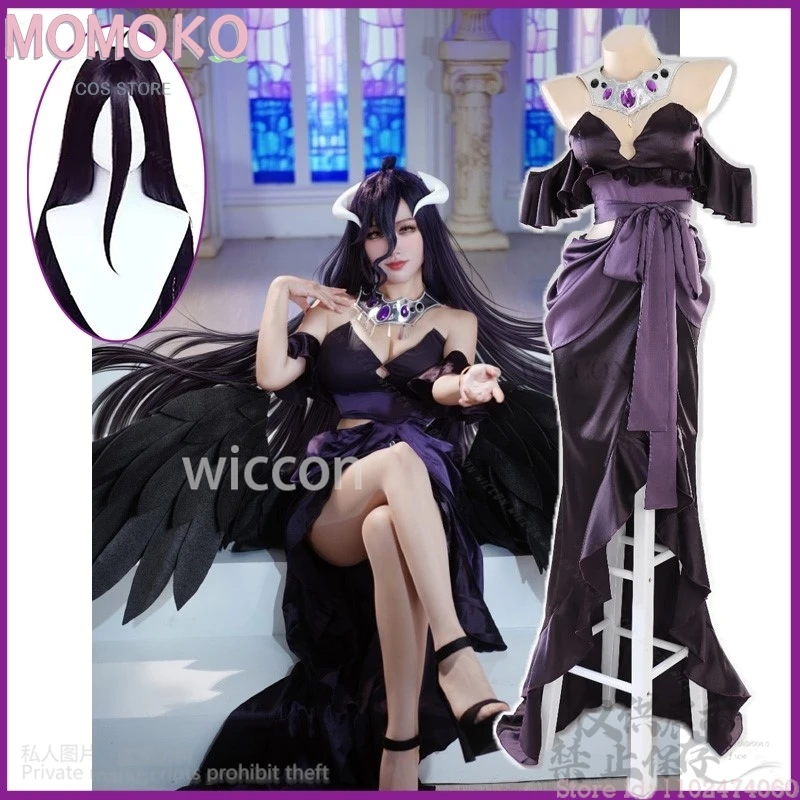 Anime Overlord Season 4 Cosplay Albedo Costume Sexy Up Slim Dress Necklace Lolita Party Uniform Halloween Christmas Carnival Wig