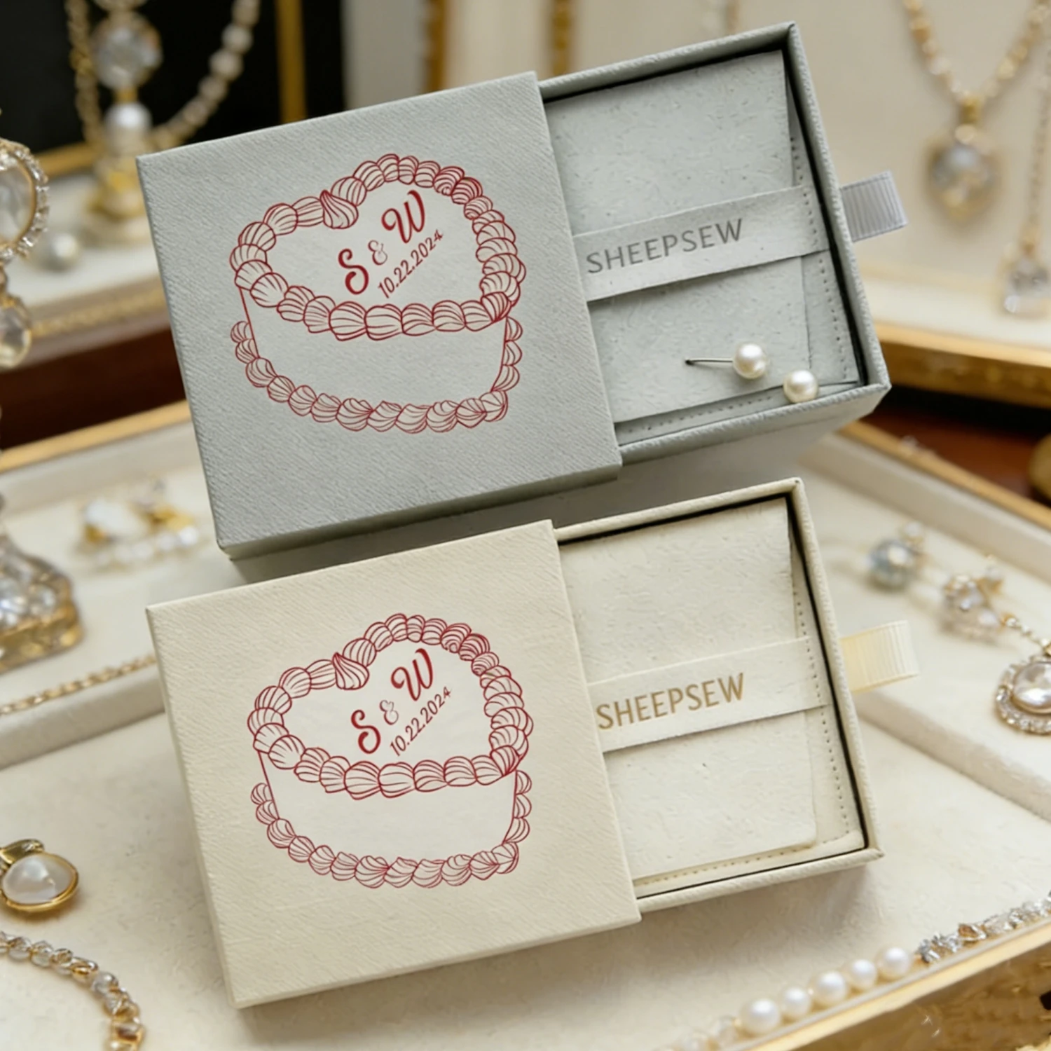 

20pcs Custom Logo Printed Jewelry Packaging Set | Luxury Box & Pouch for Wedding Favors