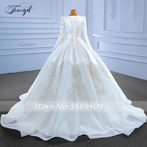 Imagen 2 del producto Vestidos De Novia Vintage De corte en A personalizados, Vestido De Novia De manga larga con cuello redondo, apliques glamurosos, bata clásica De satén