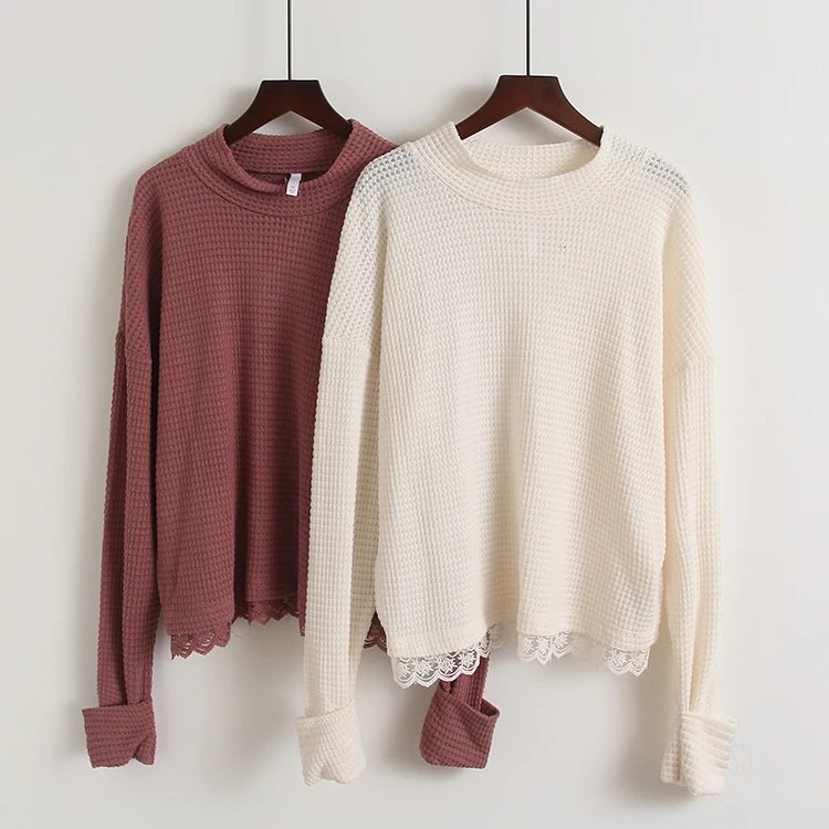 

Свободный круглый свитер с кружевной отделкой, женский весенне-осенний свитер 2020, новый корейский вязаный топ для похудения, модный