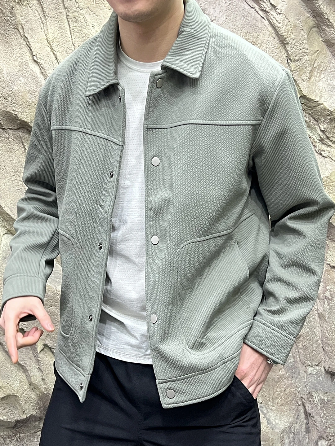   Heren pure kleur ruitpatroon gewatteerd katoen Jaet trendy flip kraag warmte stand fit lange Sve casual jas