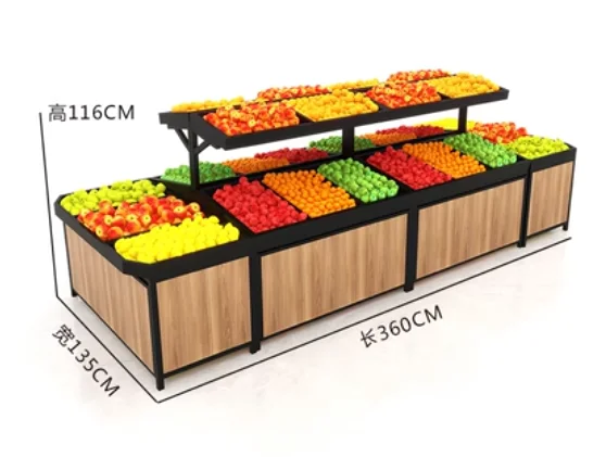 Fresh supermarket fruit shelf display shelf vegetable shelf fruit store fruit frame steel wood fruit and vegetable shelves comme