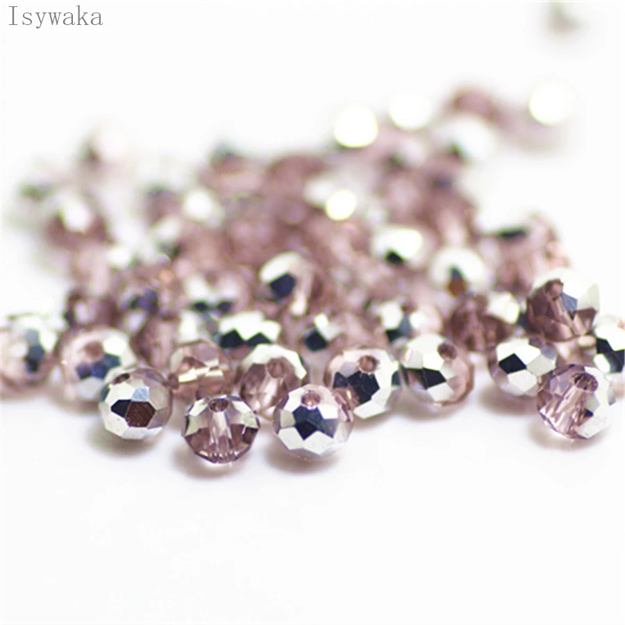 Isywaka Pink Silver Color 4*6mm 50pcs Rondelle  Austria faceted Crystal Glass Beads Loose Spacer Round Beads for Jewelry Making