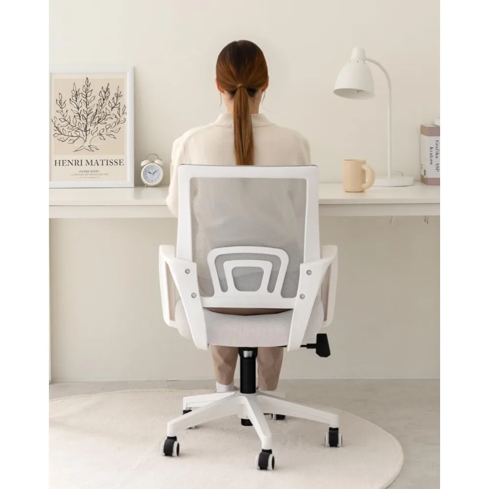 Cojín ergonómico para espalda media, soporte Lumbar, cómodo asiento de carreras de malla, giratorio ajustable, para el hogar, Ejecutivo (marfil)