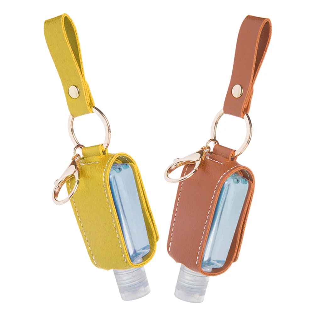 2Pcs Travel Bottle Holder Premium PU Alloy Plastic Empty Bottles Portable Key Chain Pendant for Perfume Hand Washing Gel Outdoor