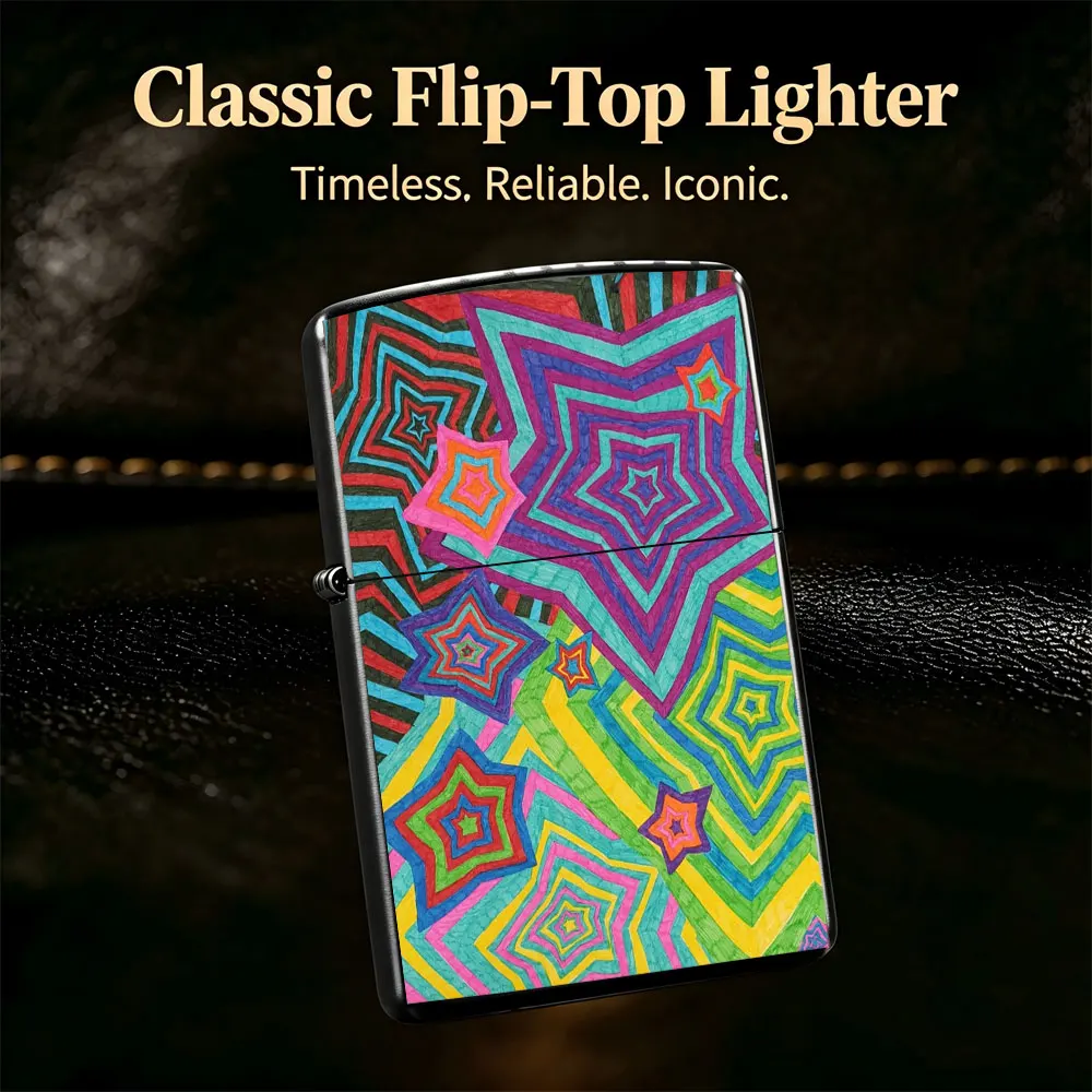 Pocket Lighter, Flip-Top Windproof Design, Metal Shell, Colorful Quilt Pattern, Ergonomic Grip, Durable & Reliable - Perfect for Daily Use