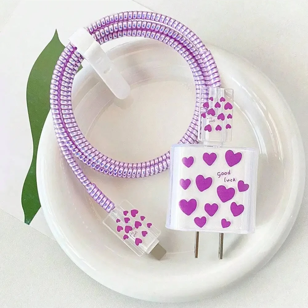 5pcs/Set Gradient Rose / Heart Shaped iPhone Charger Fast 18W/20W Data Cable Protective Case, Anti-Breaking And Anti-Scratching