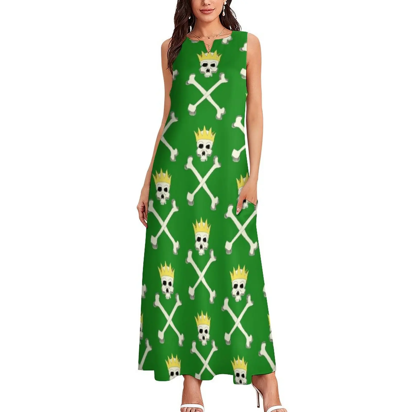 Gold paper crown skull and crossbones Long Dress Elegant gown Dress