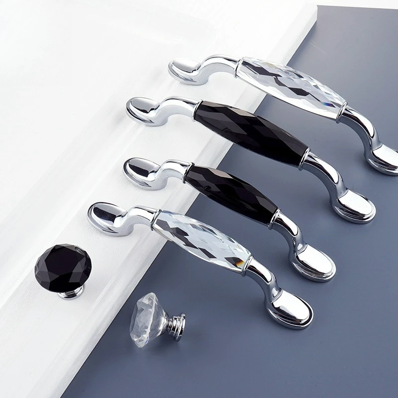 1pcs Zinc Alloy Drawer Silvery Long Crystal Handle Dresser Wardrobe Handles for Cabinet Kitchen Pull Cupboard Knob