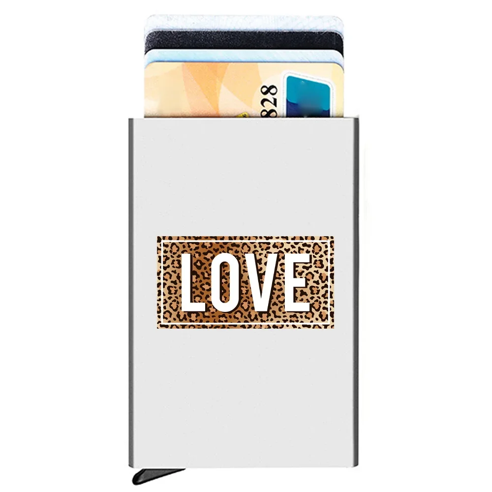 Rfid Credit Card Metal Thin Slim Anti-theft  Men Women Wallets Pop Up Minimalist Wallet Silver Metal Purse Leopard Print Pattern
