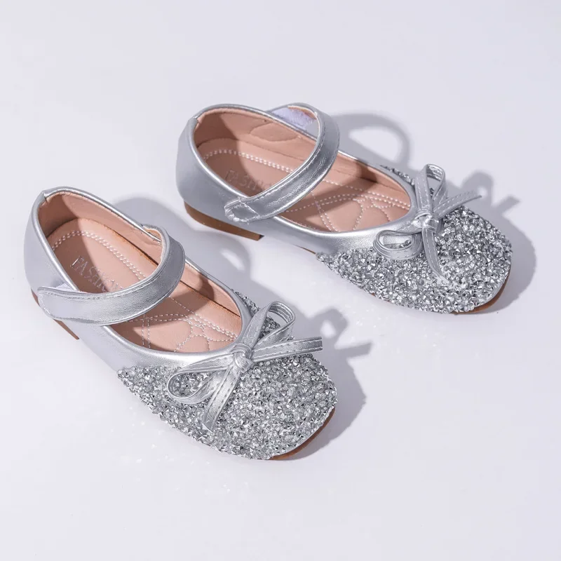 Children's Leather Shoes Princess Shoes for Girls Luxury Rhinestone Toddler Causal Wedding Flats Fashion Bowtie Kids Party Shoes