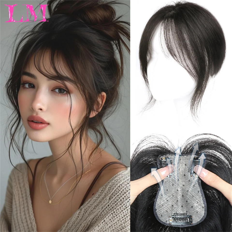 

LM Fake Synthetic Air Bangs Clip-In Hair Extension Fringe False Blunt Hairpiece for Women Clip In Front Hair Bangs