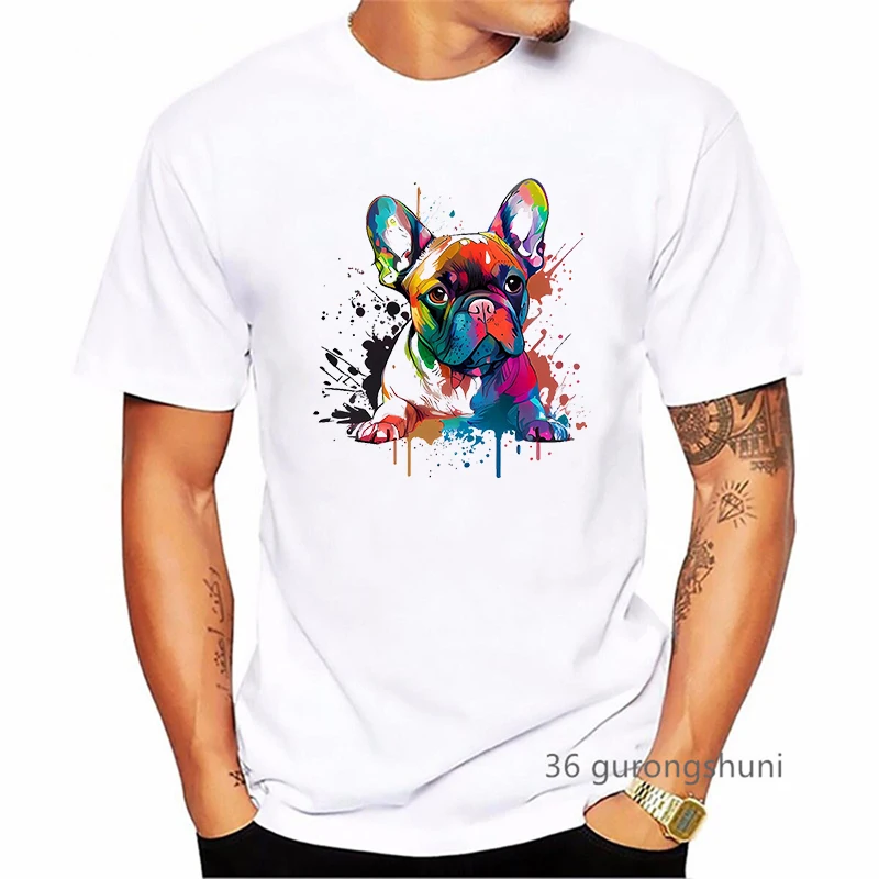 Camiseta colorida do cão de Kawaii dos homens, T-shirt impressão Pug, Yorkshire Terrier, Chihuahua, Retriever, Pomeranian, Papillon, Shih Tzu