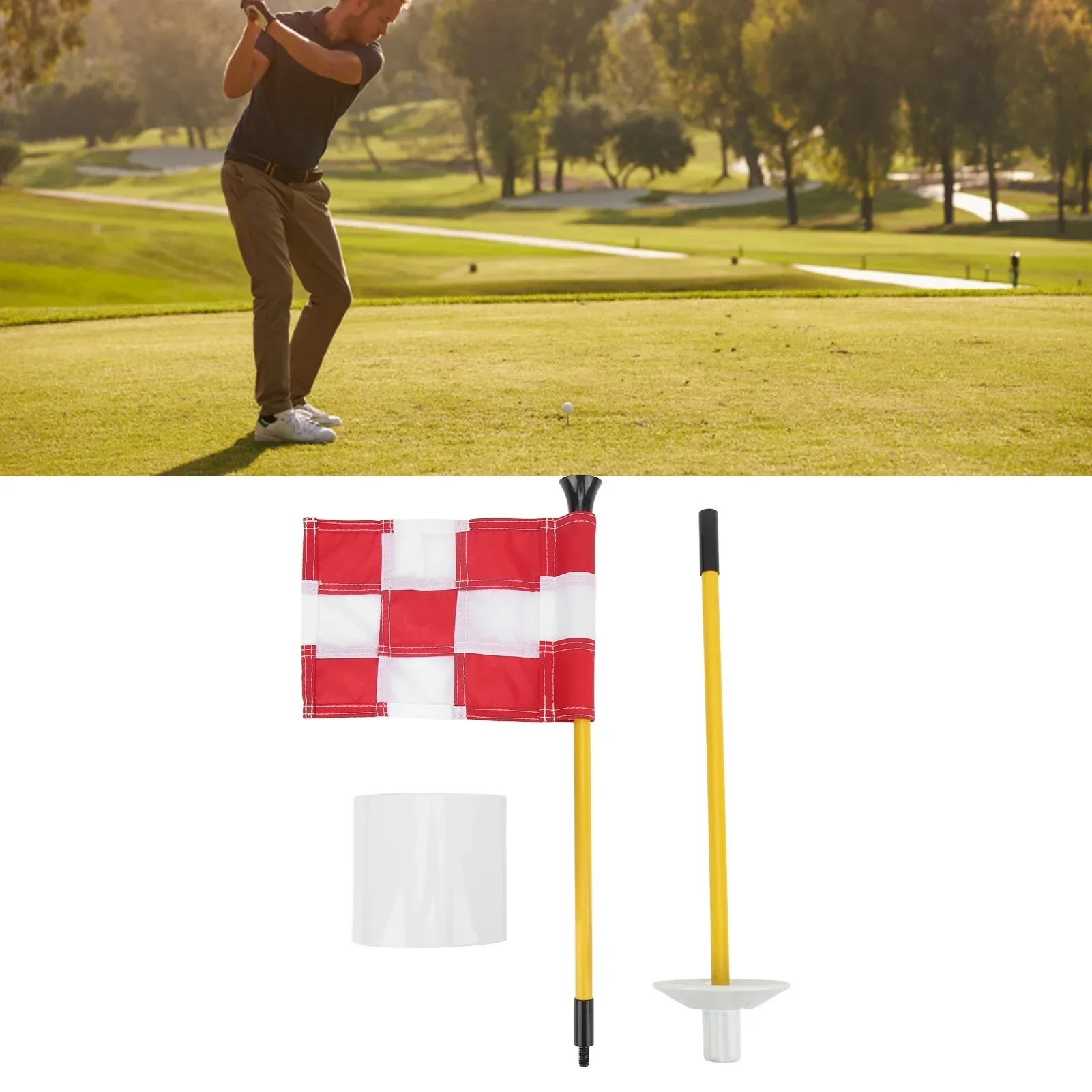 

Набор чашек с отверстием для флага для гольфа, зеленая флагштока, принадлежности для занятий двором, портативный, 2-секционный, съемный