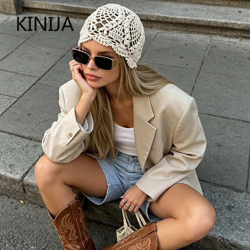 Handmade Crochet Hollow Head Japan Knit Cap Spring Summer Retro Casual Turban Fashion Melon Mesh Hat Pullover Hat Breathable