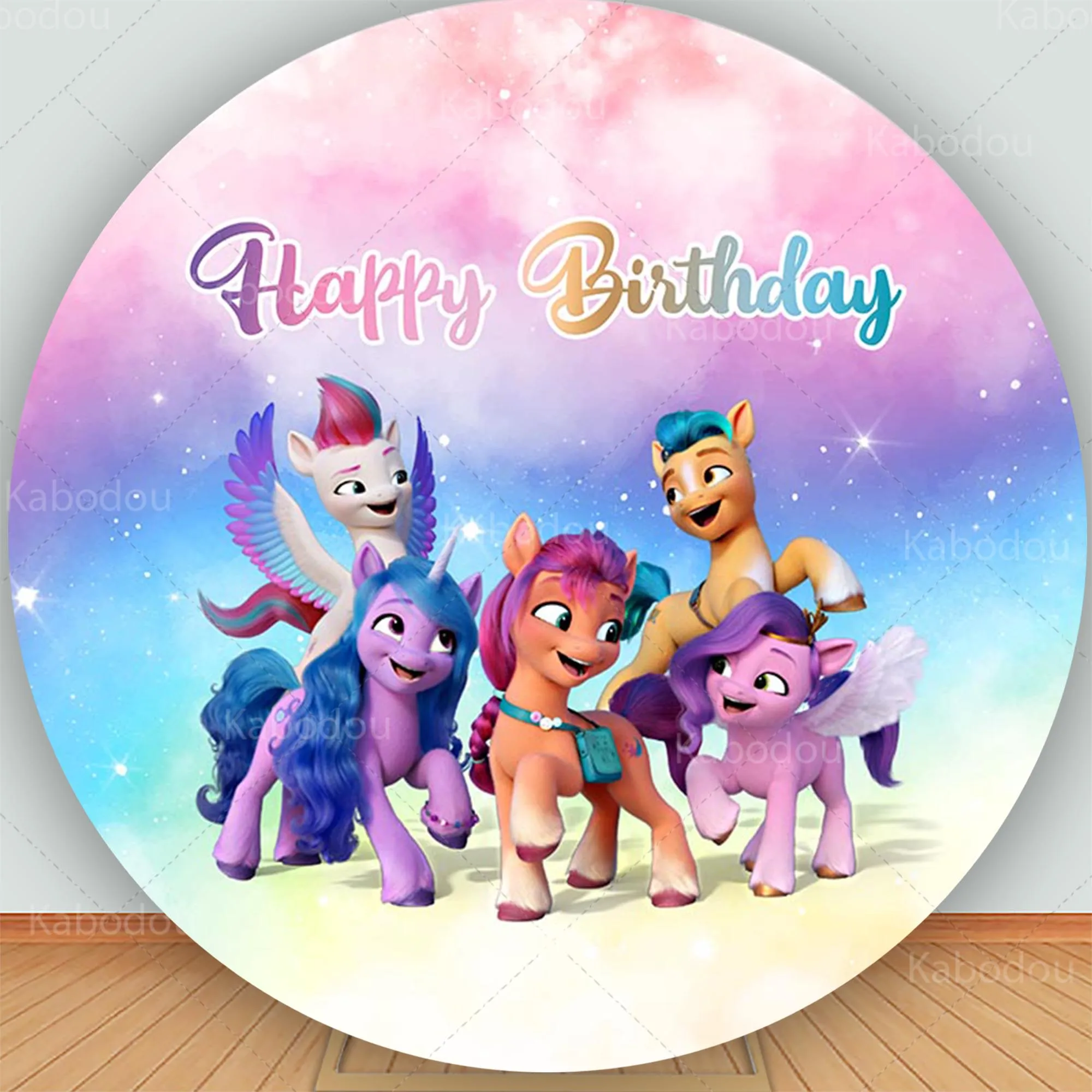 Fondo redondo de My Little Ponys para fiesta de cumpleaños, decoración de caballo de dibujos animados, fondo de fotografía para Baby Shower, utilería de estudio circular