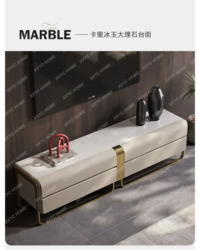 Light luxury TV cabinet living room custom modern high-grade natural stone floor cabinet coffee table combination