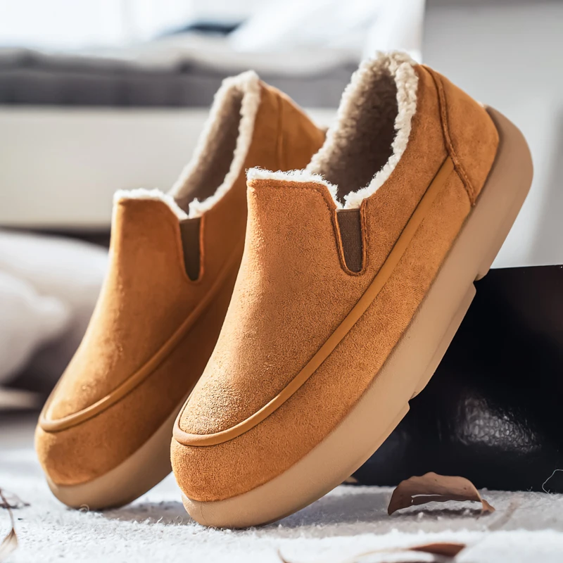 

Нескользящие износостойкие мужские повседневные зимние ботинки - зимняя теплая хлопковая обувь без шнуровки на флисовой подкладке 2025 г.