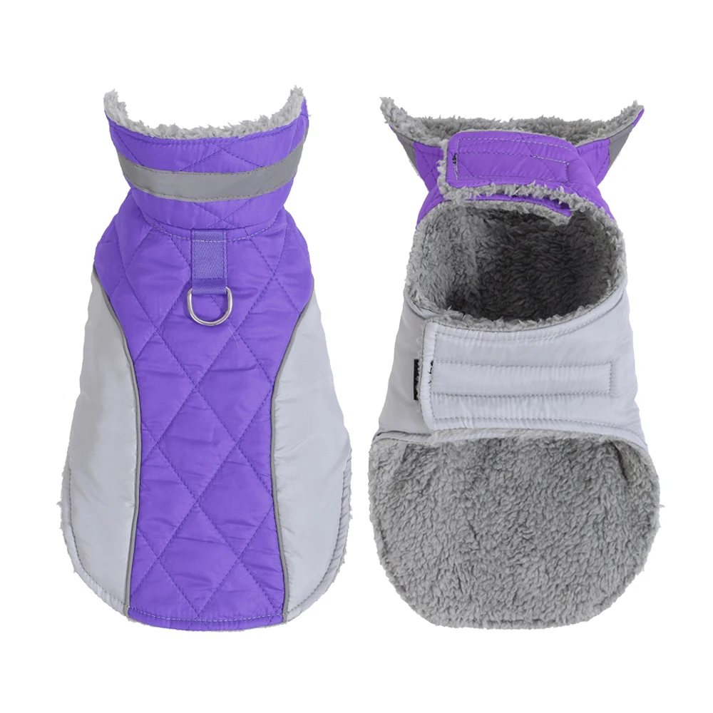 Reflective Dog Jacket Fleece Lined Warm Winter Pet Clothes Adjustable Hook Loop Coat for Small Medium Dogs French Bulldog Pug