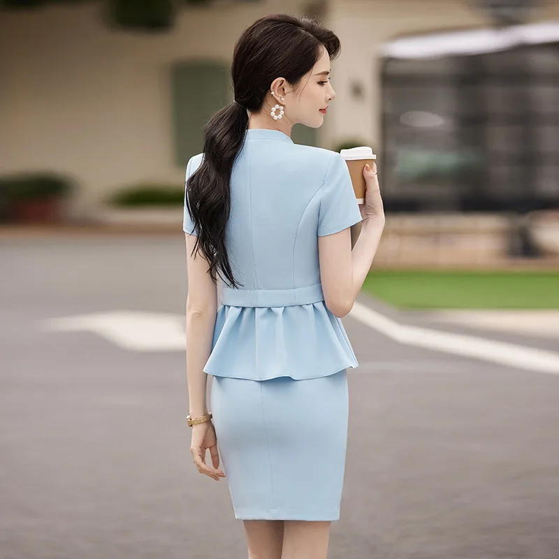 New Styles Summer Short Sleeve Formal Women Business Suits with Skirt and Tops Ladies Office Work Wear Professional Blazers Set