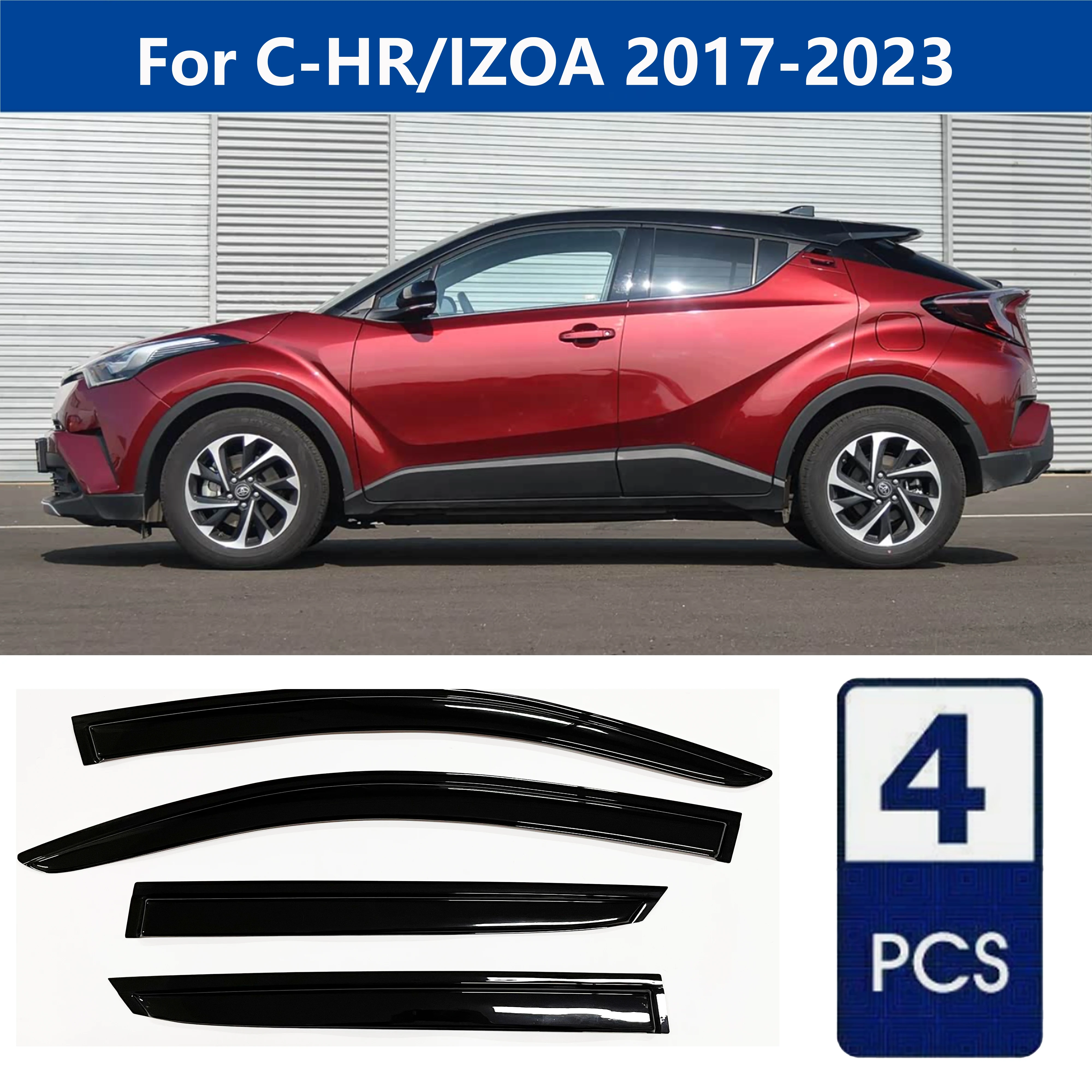 4Pcs Car Window Visors for Toyota CH-R CHR IZOA 2017-2023 Side Window Rain Guards Sun Wind Deflectors, Black Vent Visors Weather