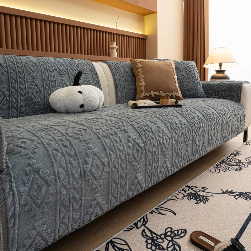 Non-Slip Sofa Cover Velvet Sofa Cushion Thickened Warm Four Seasons Universal Living Room Sofa All-Inclusive Towel Slipcover