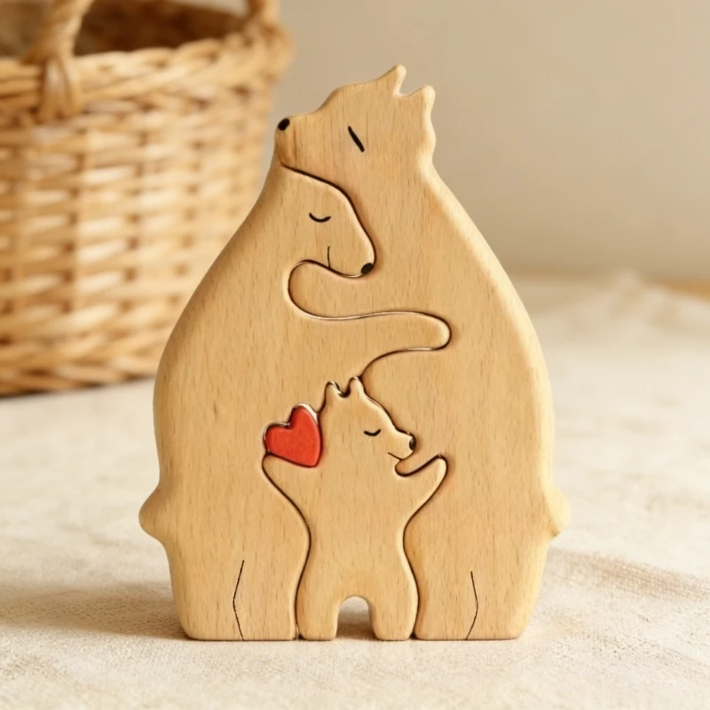 

Деревянное украшение ручной работы в стиле рустик: медведица с детенышом, миниатюрный сувенир, подарок на День матери