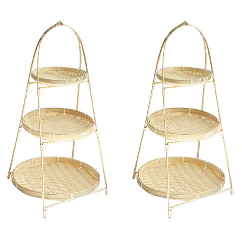 2X Baskets Tier Rack Fruit Bread Food Storage Kitchen Decorate Round Plate Stand Container Storage Rack Three Layers