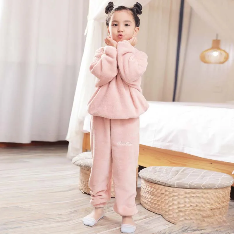 Winter Children Clothes Set Solid Color Kids Home Wear Baby Boys Girls Pajamas 2pcs Toddlers Long Sleeve Top Pants Clothing Set