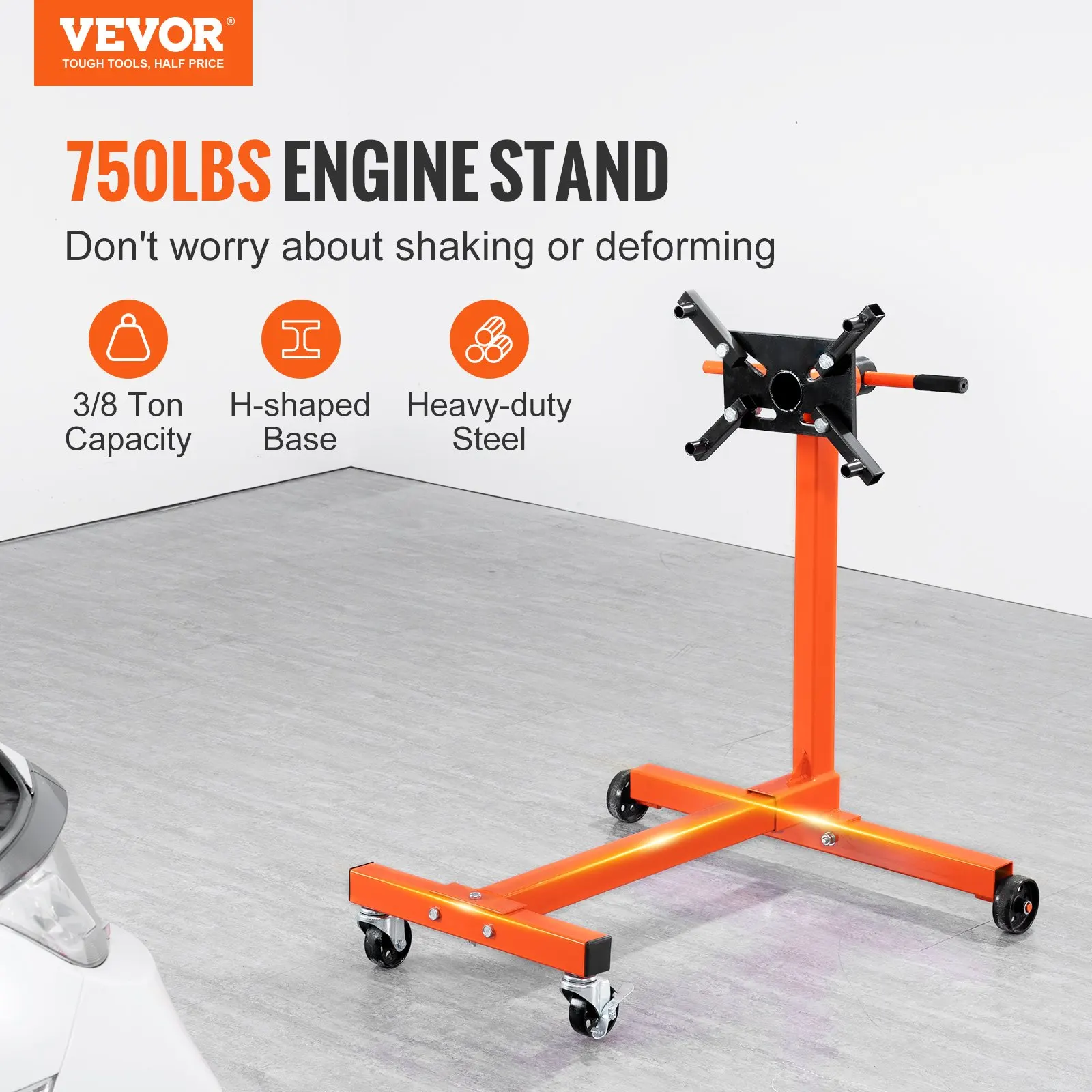 

Engine Stand, 750 Lbs Rotating Engine Motor Stand With 360 Degree Adjustable Head, Cast Iron Motor Hoist Dolly, 4-Caster, 4
