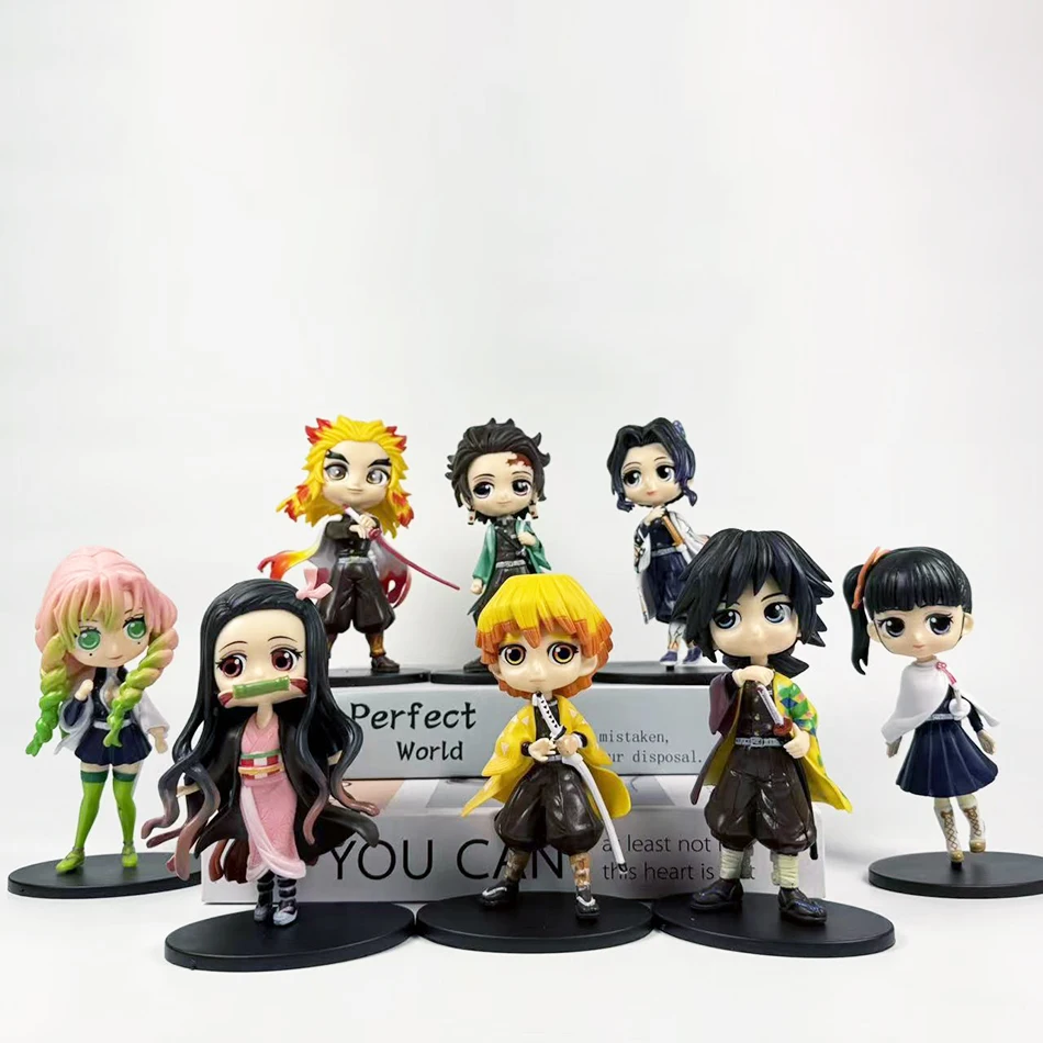 Anime Demon Slayer 8 szt. Figurki Q Version w pudełku, model figurki, ozdoba, akcesorium, kreskówkowe, urocze ozdoby, zabawki dla dzieci, prezent