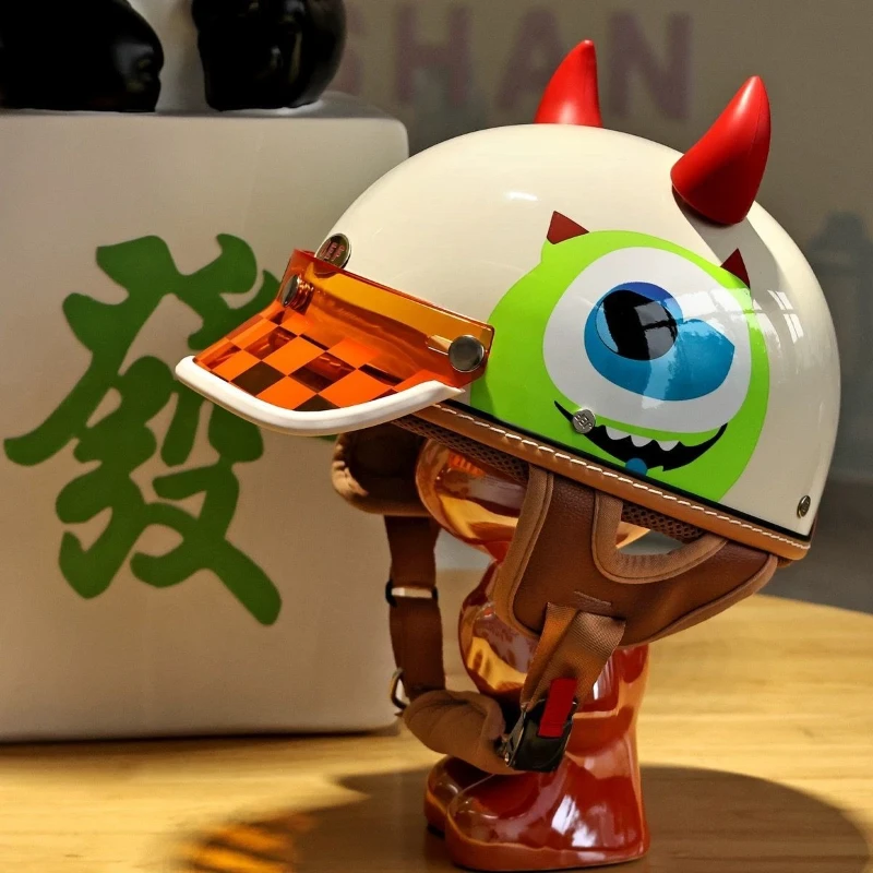 Retro three-quarter helmet 3C men's and women's big-eyed monster electric summer half helmet