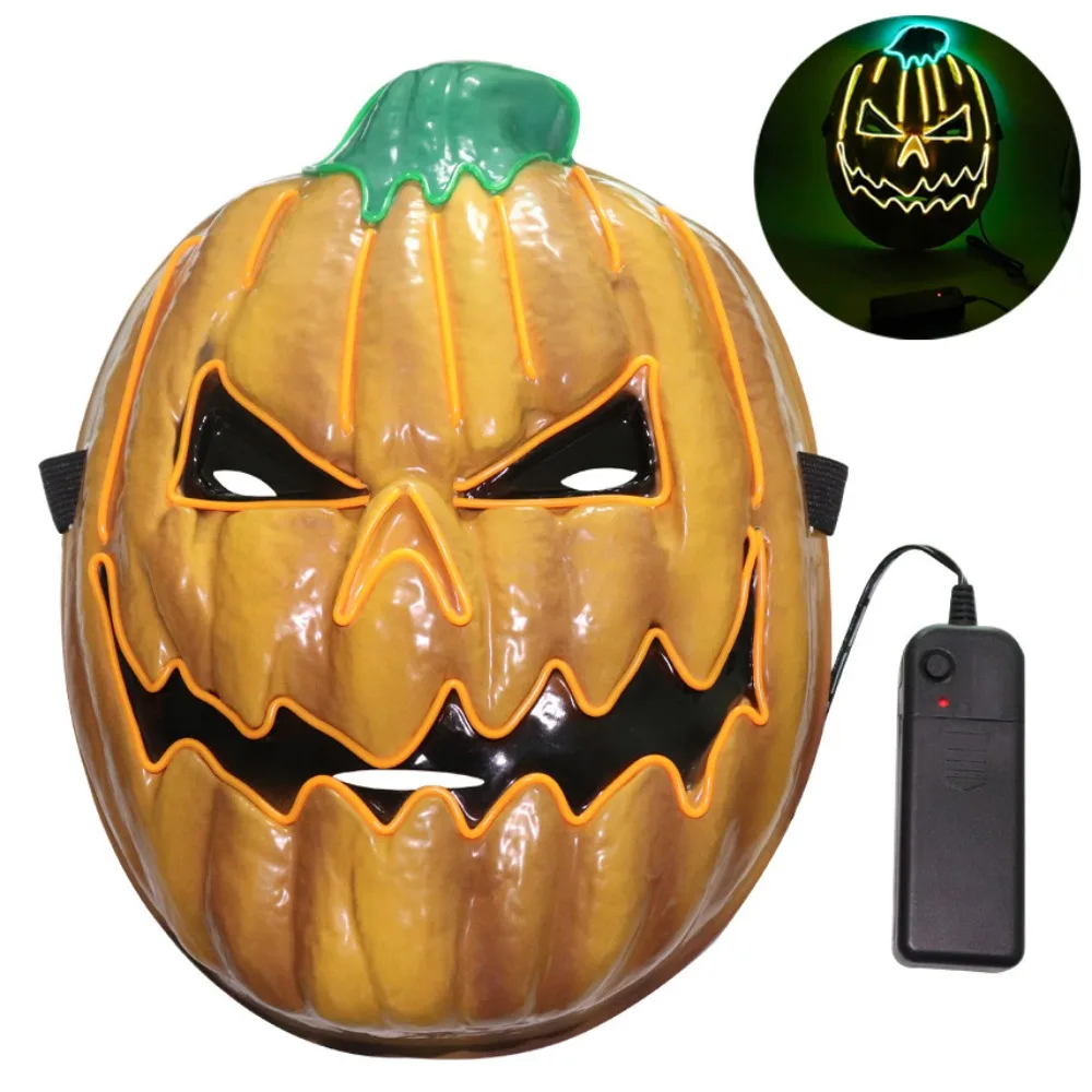 Masque de citrouille LED réaliste, masque lumineux orange effrayant, respirant, unisexe, masque lumineux pour Halloween, fête d'Halloween