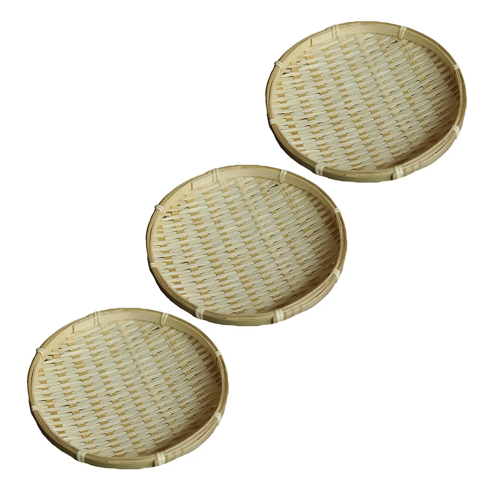 

3 Pcs Bamboo Dustpan Woven Basket 16cm Diameter Snack Holder Pastoral Serving Plate Bamboo Tray Storage Decor