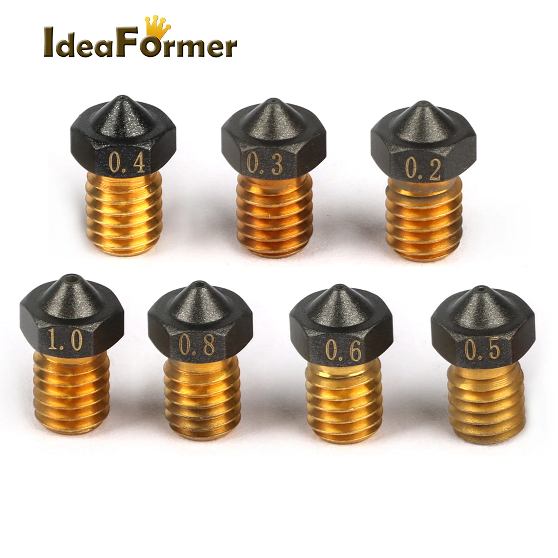 1pcs 3D Printer V6 M6 Threaded Brass PTFE Nozzle 0.2/0.3/0.4/0.5/0.6/0.8/1.0mm for 1.75mm Filament E3D V5 V6 Hotend Extruder