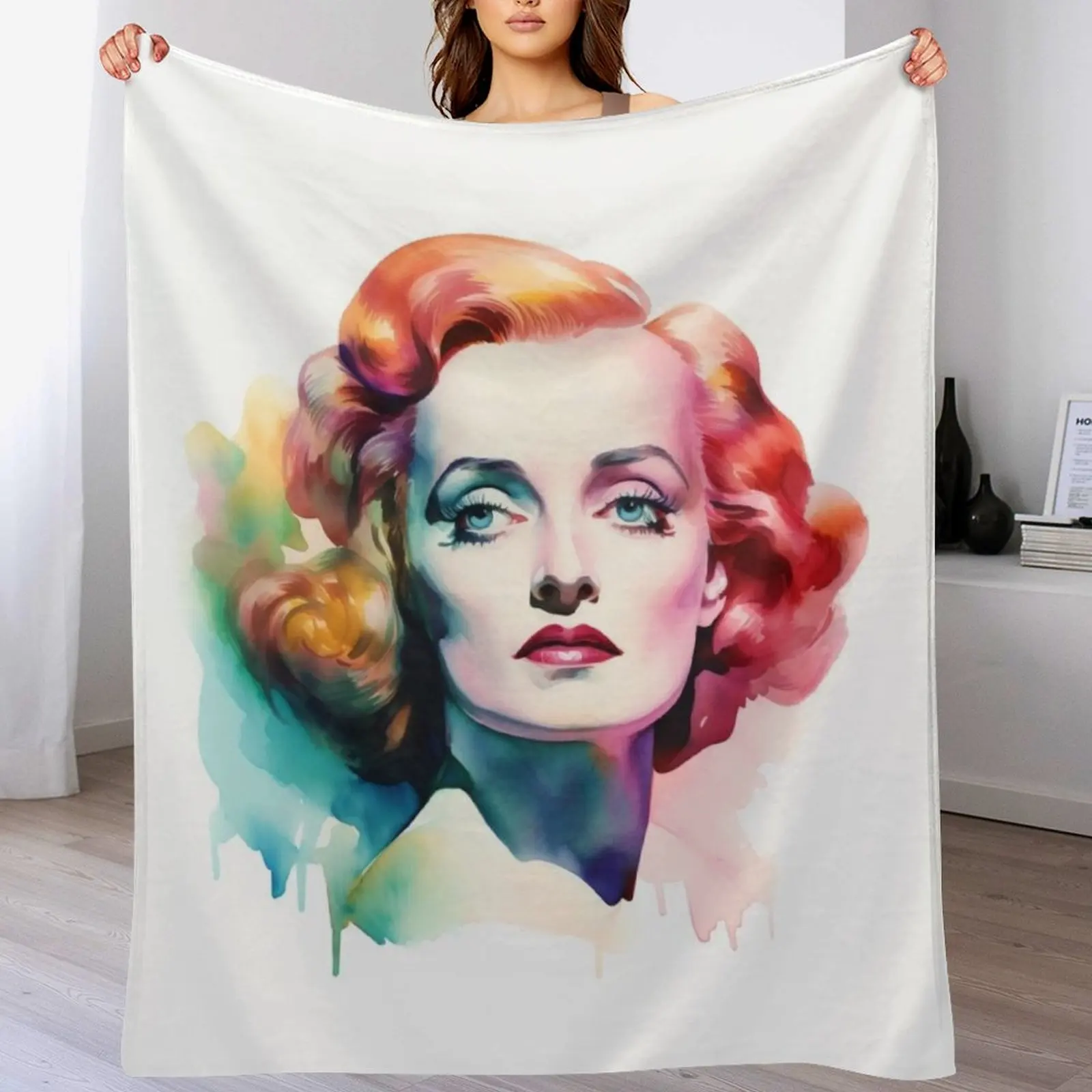 Bette Davis - The Trailblazer - Watercolor Portrait - Digital Art Throw Blanket Thermal Polar Softest Blankets