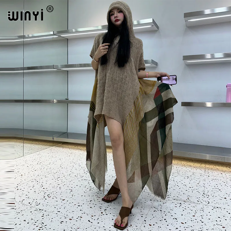 WINYI Hooded dress Comfort Warm fashion kaftan Holiday dress Elegant Africa Women party winter kaftan for women winter dress