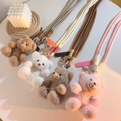 New Adjustable Phone Lanyard For Iphone 15 Crossbody Rope 3D Plush Bear Pendant Shoulder Strap Rope Safety Card Anti-drop Rope