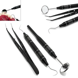 3Pcs Dental Dental Hygiene Tool Kit Stainless Steel Removal Scraper Probe Hook Pick Tweezer Toolkit Dental Mirror Kit