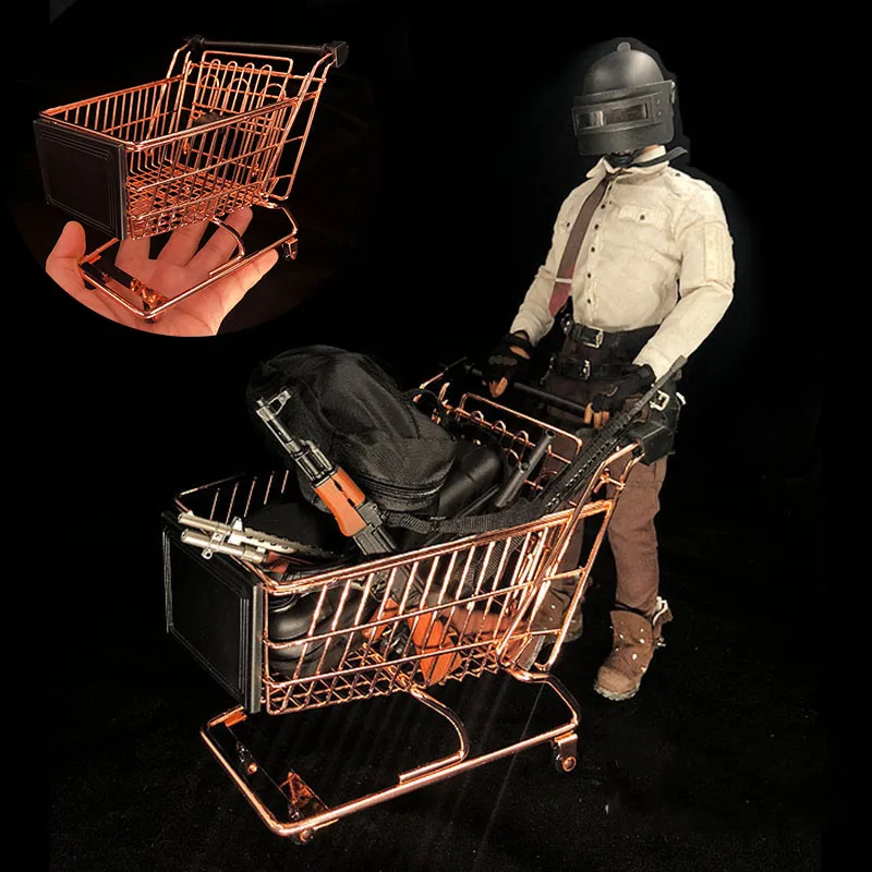 1/6 Scale Miniature Grocery Cart Tiny Alloy Supermarket Shopping Cart Bank Robber Scene Accessory For12Inch Action Figure Model