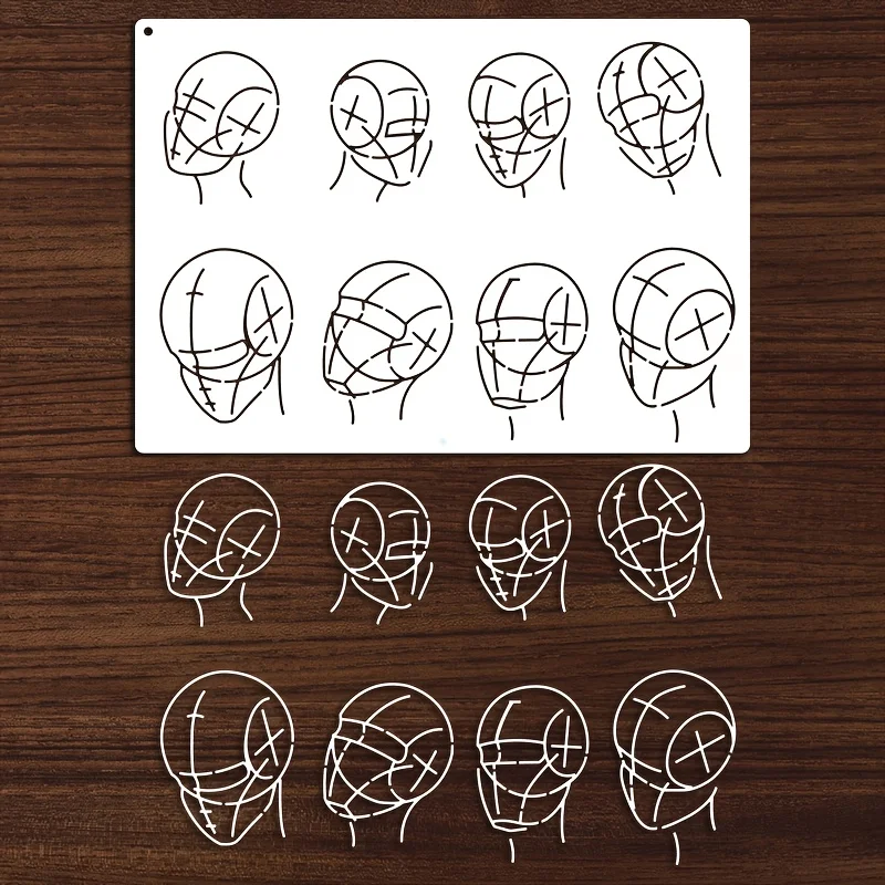 A4 Anime Face Drawing Stencil 8.3x11.7 Inch Reusable PET Head Proportion Template for Manga Portrait Sketching Character Design