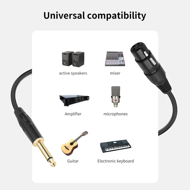 Cable de Audio XLR a 6,35mm, micrófono, Cable de Audio analógico equilibrado para amplificador mezclador de guitarra electrónica, AUX 6,5mm a XLR hembra