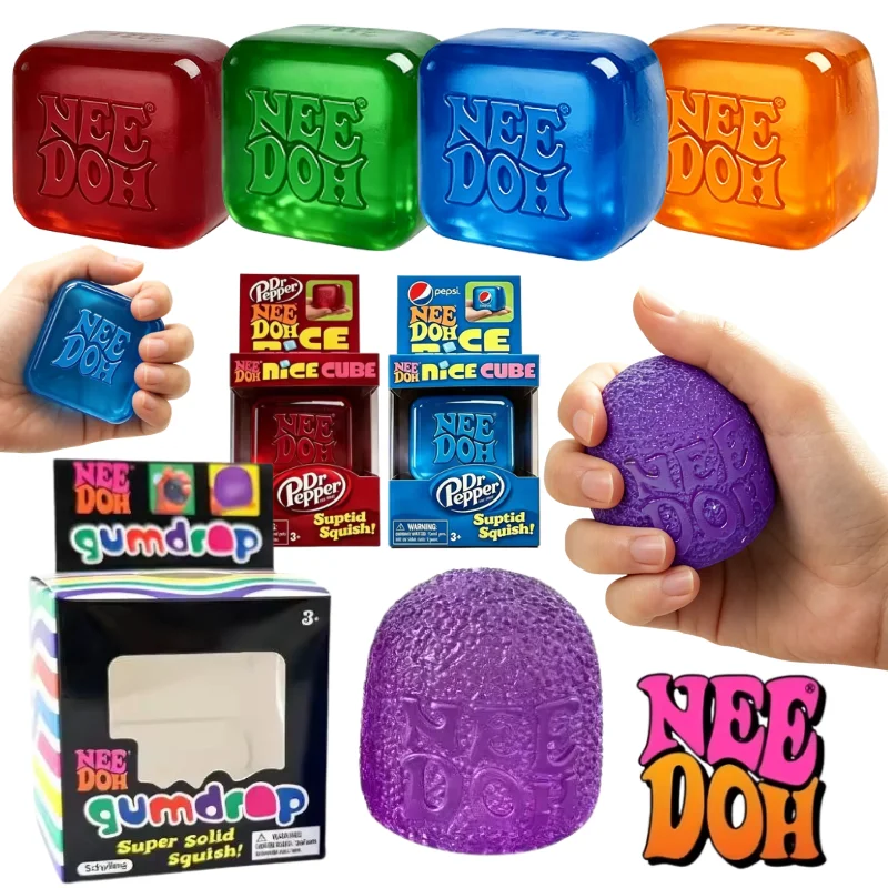 Schylling Nice Cube Serie & Maltose Candy NeeDoh Gumdrop Weicher Sensorischer Fidget-Spielzeug Stressabbau-Quetschball