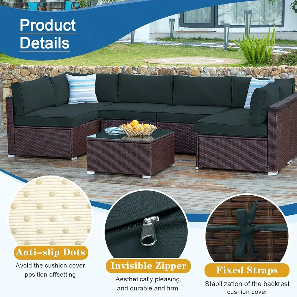 14 Pcs Patio Cushion Covers For 7 Pcs Outdoor Furniture Sectional Seating Sets Water Resistant Plus 2 Throw Pillows (Gray,