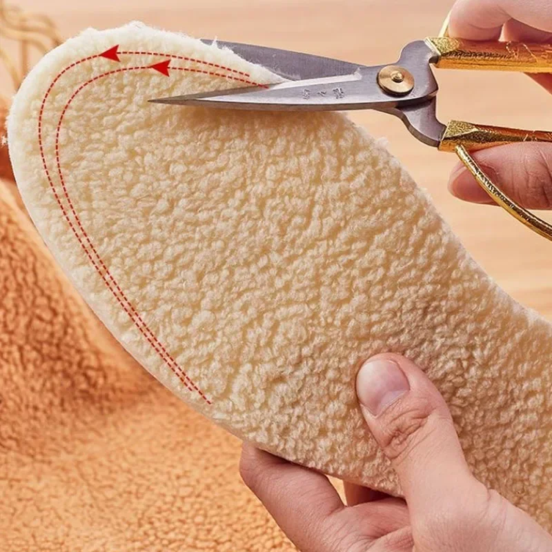 1/5Pairs Natural Sheepskin Wool Insoles for Shoes Men Winter Feet Warm Thicken Fluffy Fleece Insoles Women Snow Boots Shoe Pads