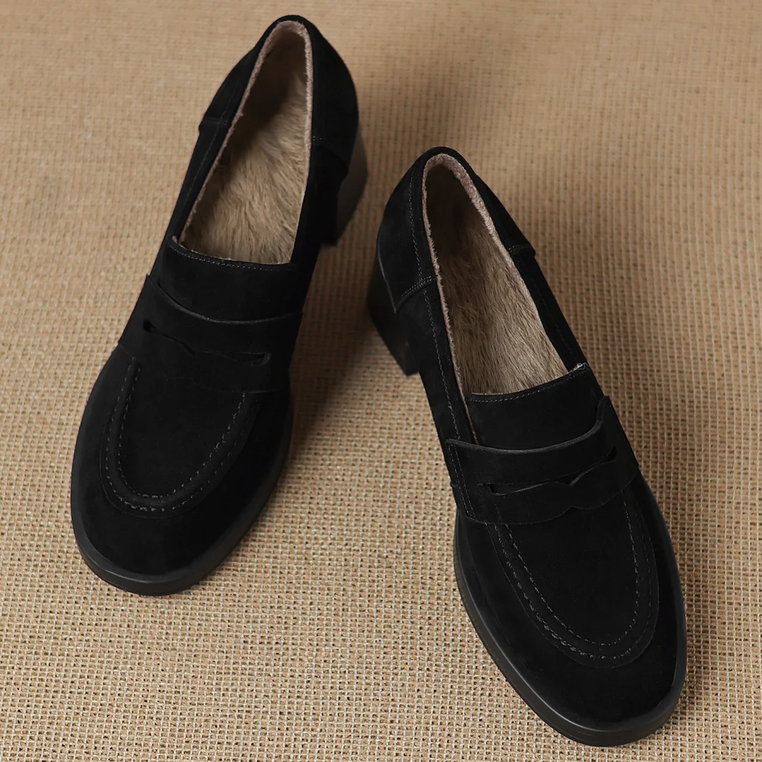 حذاء شتوي نسائي من Danxuefei مصنوع من جلد الغزال الطبيعي بمقدمة مستديرة سهل الارتداء عالي الجودة ناعم 6 سم بكعب عالٍ من فراء الأرانب #4